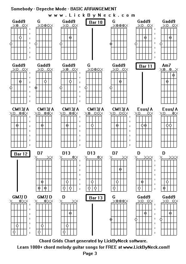 Chord Grids Chart of chord melody fingerstyle guitar song-Somebody - Depeche Mode - BASIC ARRANGEMENT,generated by LickByNeck software.